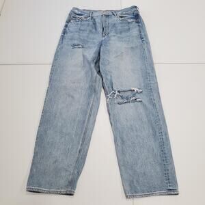 American Eagle Jeans Womens 14 Blue Baggy Jean Distressed Ripped Denim
